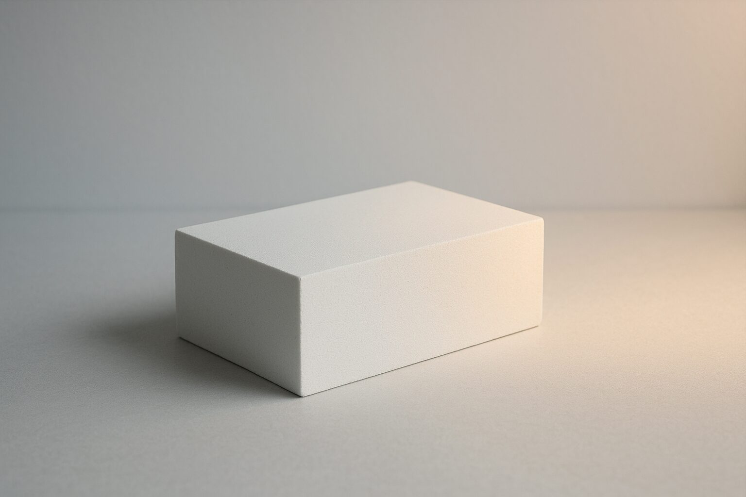 白い素材ブロックに光の温度差がそっと現れる実写風の静かな構図